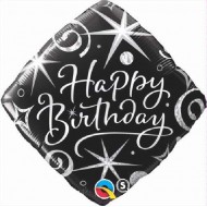 Black Elegant Swirls & Sparkles Happy Birthday Balloon